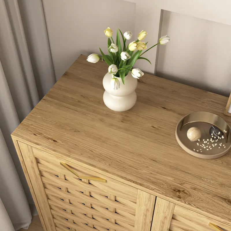 Woven Door Wooden Kitchen Sideboard Buffet