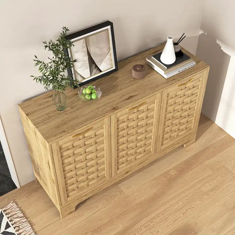Woven Door Wooden Kitchen Sideboard Buffet