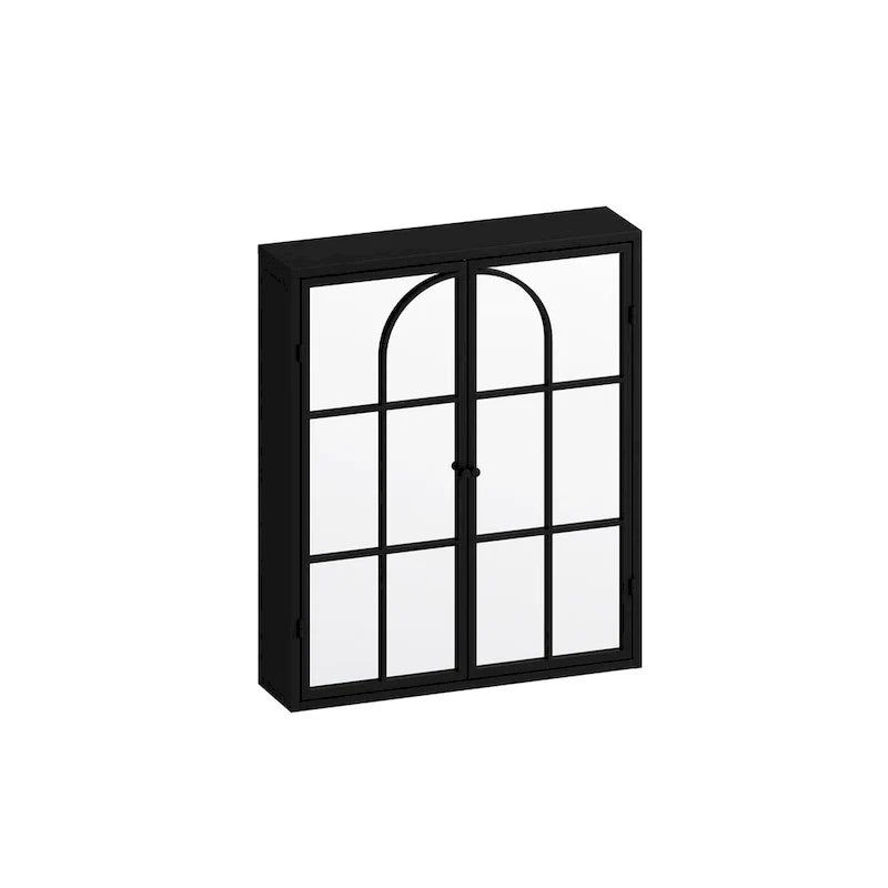 Armoire murale vintage de 23.62 à deux portes avec miroir, trois niveaux de rangement pour l’entrée, le salon, la salle de bain ou la salle à manger, noire
