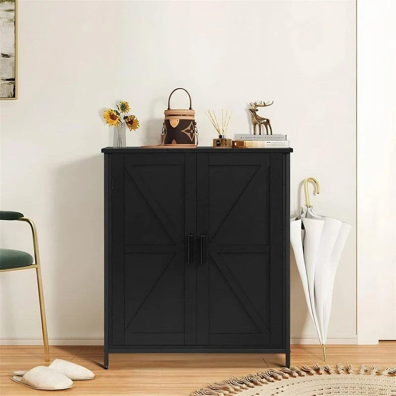 Black Farmhouse Barn Door Storage Cabinet