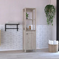 Armario para suelo de baño, armario de almacenamiento para baño, dos estantes interiores, dos estantes abiertos, una puerta