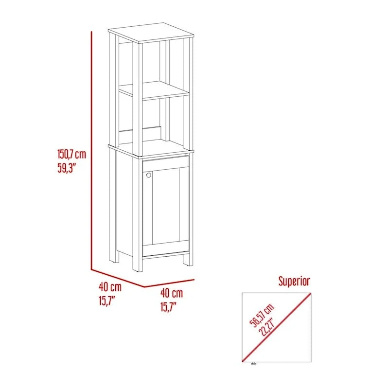 Armario para suelo de baño, armario de almacenamiento para baño, dos estantes interiores, dos estantes abiertos, una puerta