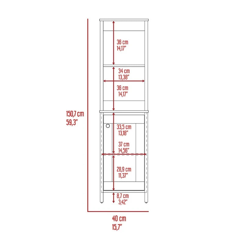 Armario para suelo de baño, armario de almacenamiento para baño, dos estantes interiores, dos estantes abiertos, una puerta