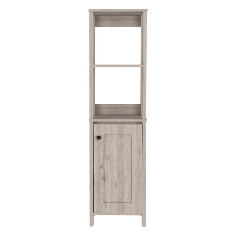 Armario para suelo de baño, armario de almacenamiento para baño, dos estantes interiores, dos estantes abiertos, una puerta