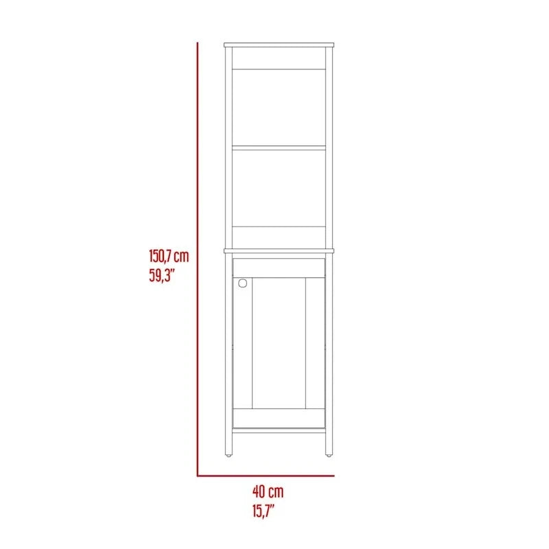 Armario para suelo de baño, armario de almacenamiento para baño, dos estantes interiores, dos estantes abiertos, una puerta