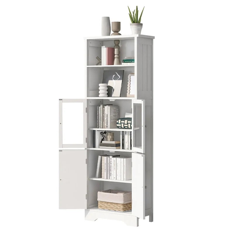 Armoire de rangement haute avec étagères et portes pour salle de bain
