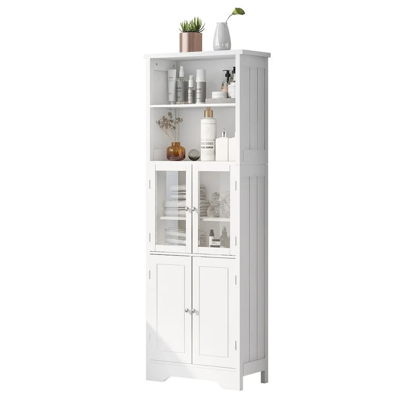 Armoire de rangement haute avec étagères et portes pour salle de bain