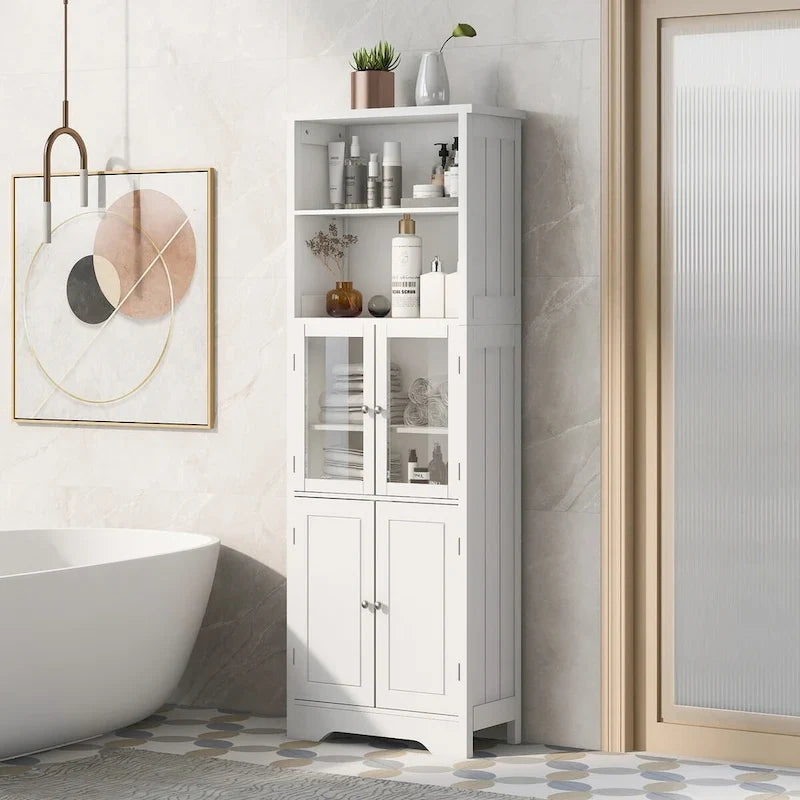 Armoire de rangement haute avec étagères et portes pour salle de bain