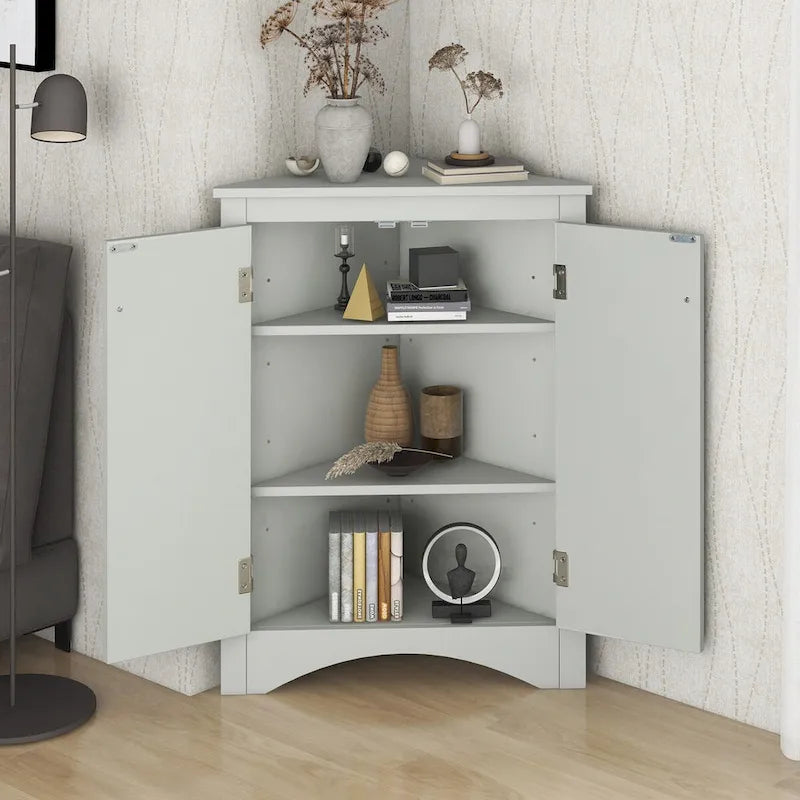 Triangle Bathroom Storage Cabinet with Adjustable Shelves,Freestanding Floor Cabinet for Home Kitchen