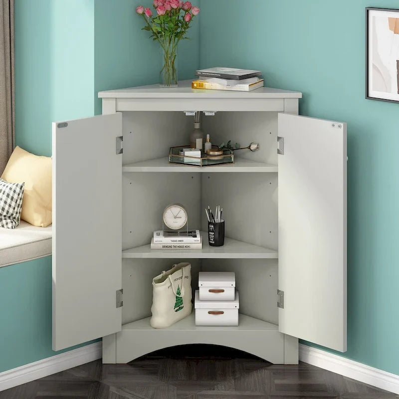 Triangle Bathroom Storage Cabinet with Adjustable Shelves,Freestanding Floor Cabinet for Home Kitchen