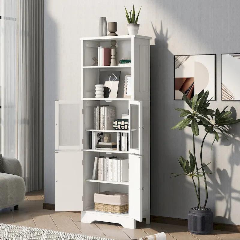 Armoire de rangement haute avec étagères et portes, panneau MDF