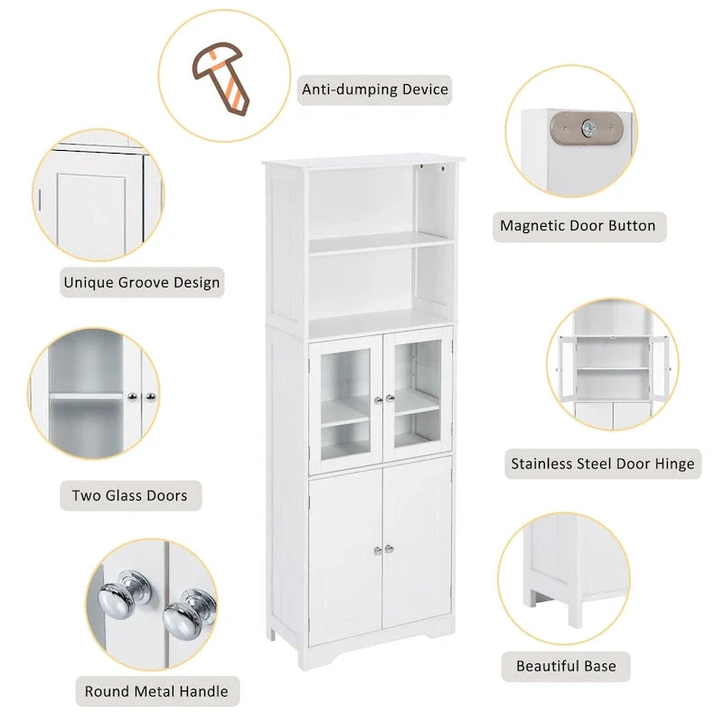 Armoire de rangement haute avec étagères et portes, panneau MDF
