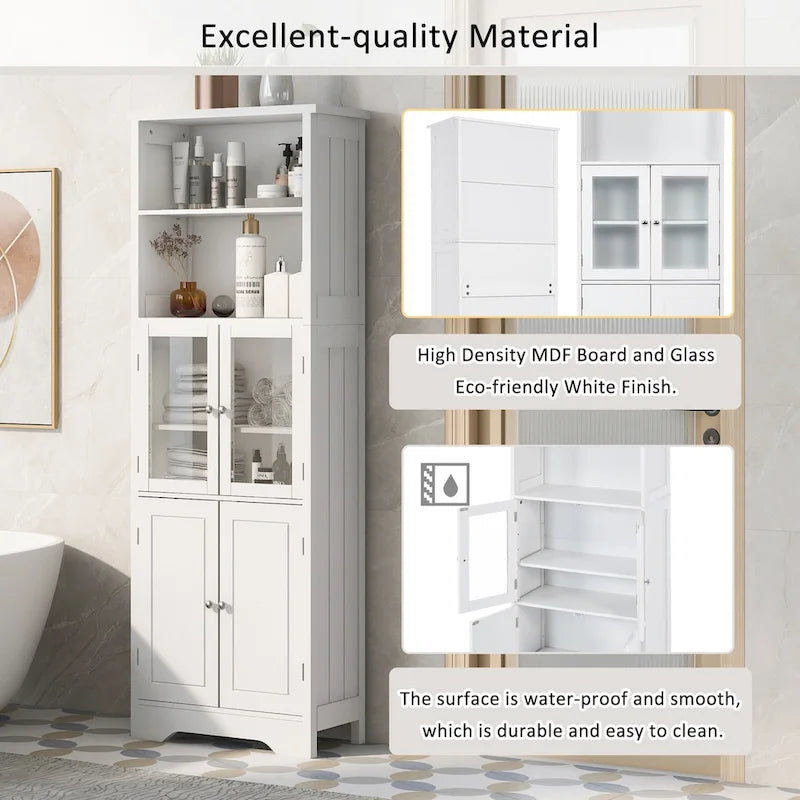 Armoire de rangement haute avec étagères et portes, panneau MDF