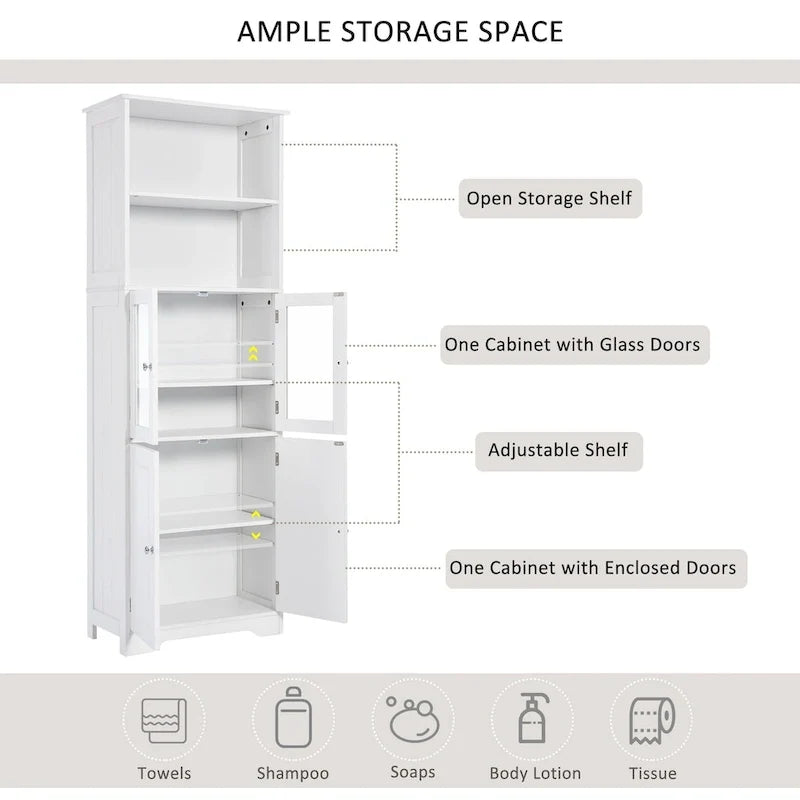 Armoire de rangement haute avec étagères et portes, panneau MDF