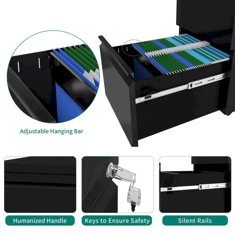 Archivador metálico moderno con ruedas y cerradura, de 2/3 cajones