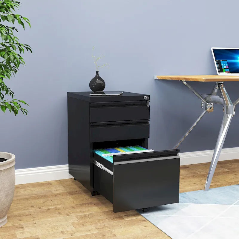 Archivador metálico moderno con ruedas y cerradura, de 2/3 cajones