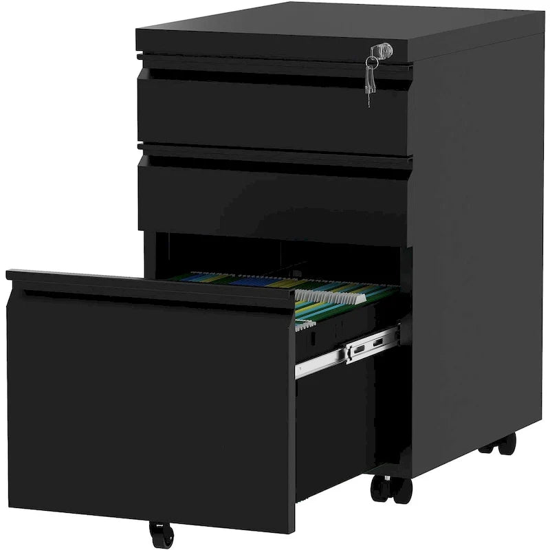 Archivador metálico moderno con ruedas y cerradura, de 2/3 cajones