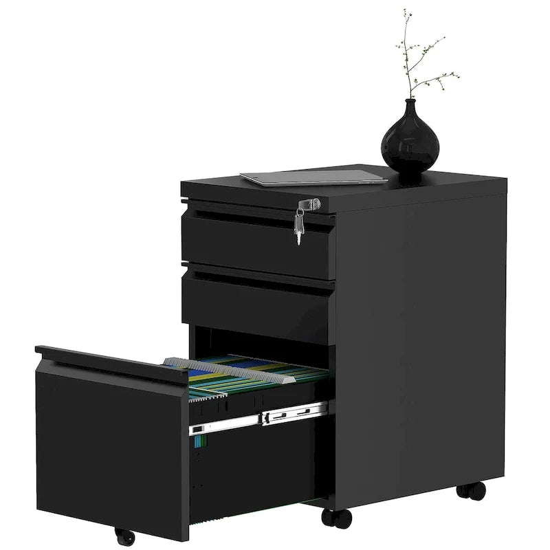 Archivador metálico moderno con ruedas y cerradura, de 2/3 cajones