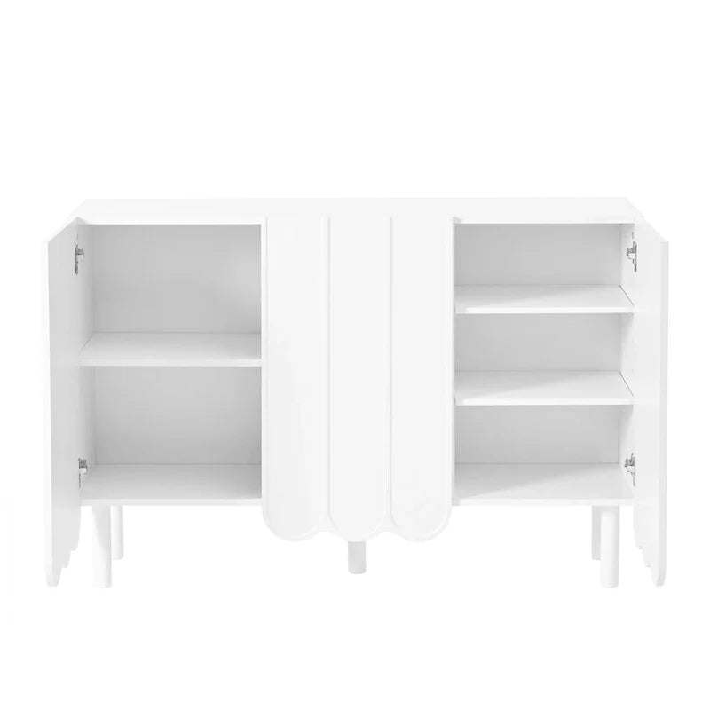 Cream Style Minimalist Shoe Cabinet with 5 Solid Wood Legs, Sideboard Buffet Cabinet with Adjustable Shelves, Wave Doors