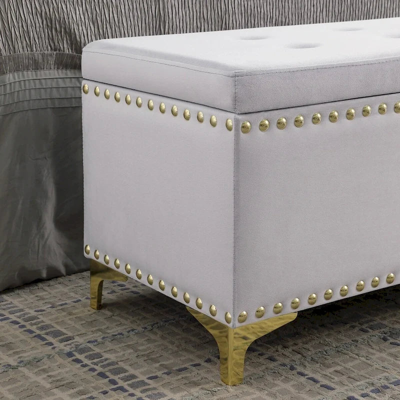 Large Storage Benches Set, Nailhead Trim 2 in 1 Combination Benches, Tufted Velvet Benches with Gold Leg, Support 250lbs