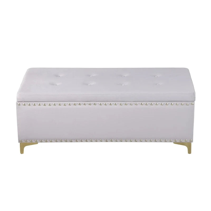 Large Storage Benches Set, Nailhead Trim 2 in 1 Combination Benches, Tufted Velvet Benches with Gold Leg, Support 250lbs