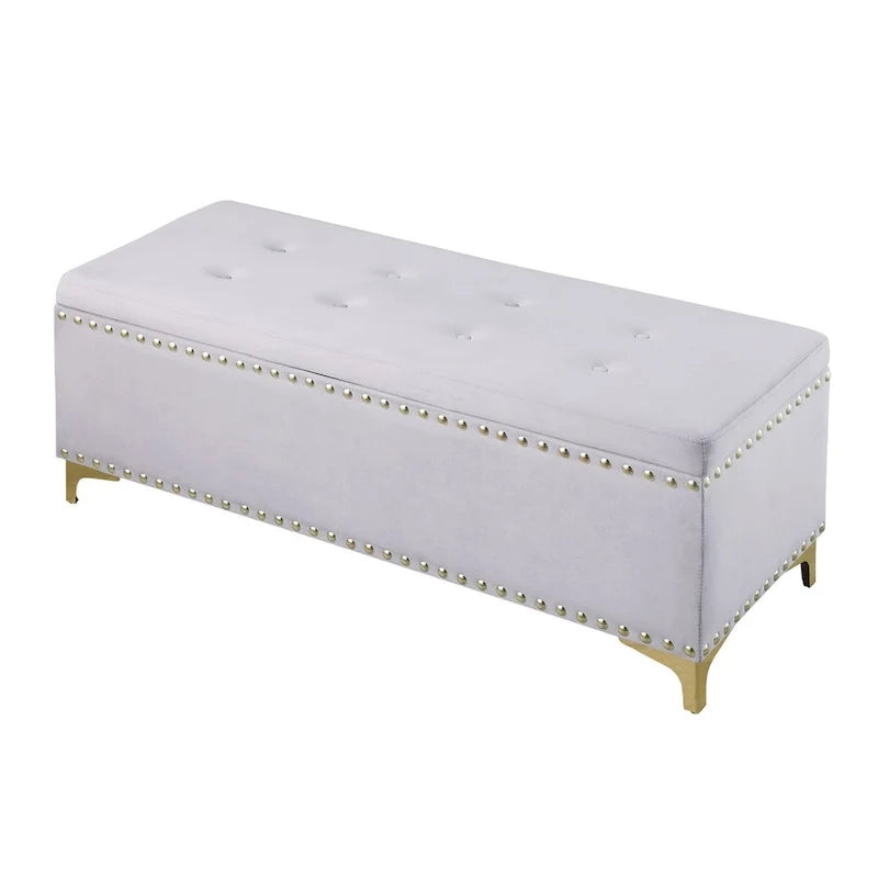 Large Storage Benches Set, Nailhead Trim 2 in 1 Combination Benches, Tufted Velvet Benches with Gold Leg, Support 250lbs