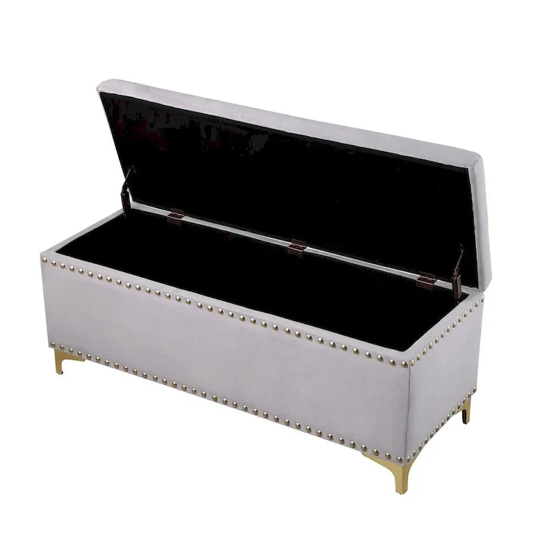 Large Storage Benches Set, Nailhead Trim 2 in 1 Combination Benches, Tufted Velvet Benches with Gold Leg, Support 250lbs