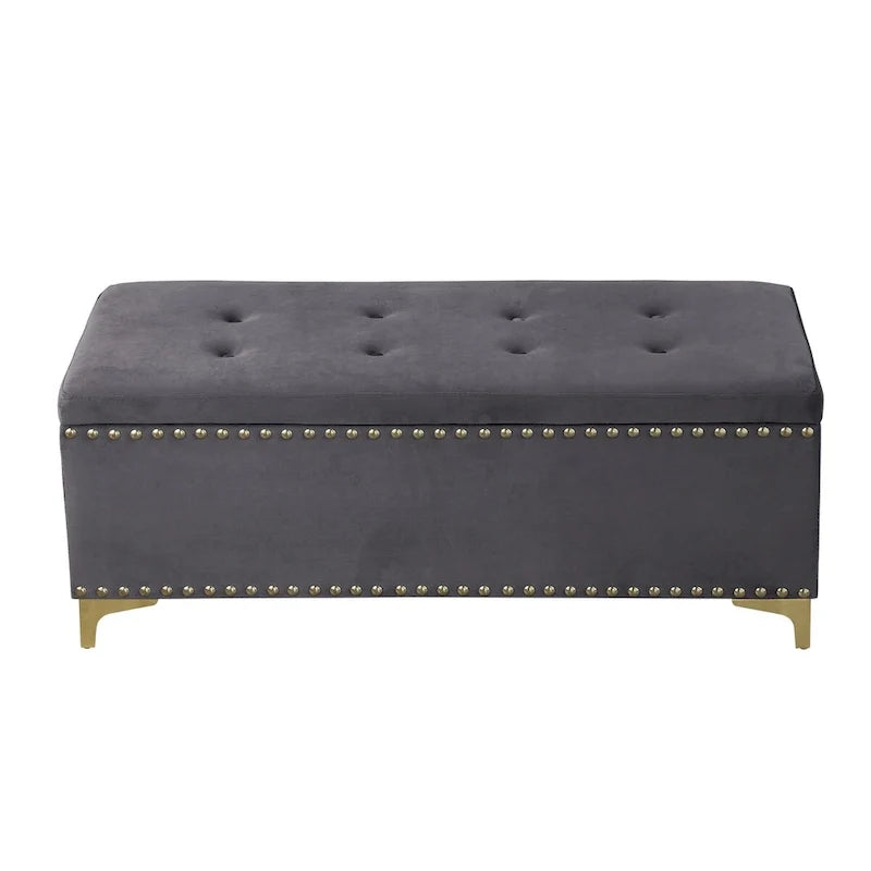 Large Storage Benches Set, Nailhead Trim 2 in 1 Combination Benches, Tufted Velvet Benches with Gold Leg, Support 250lbs