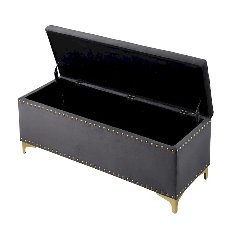 Large Storage Benches Set, Nailhead Trim 2 in 1 Combination Benches, Tufted Velvet Benches with Gold Leg, Support 250lbs