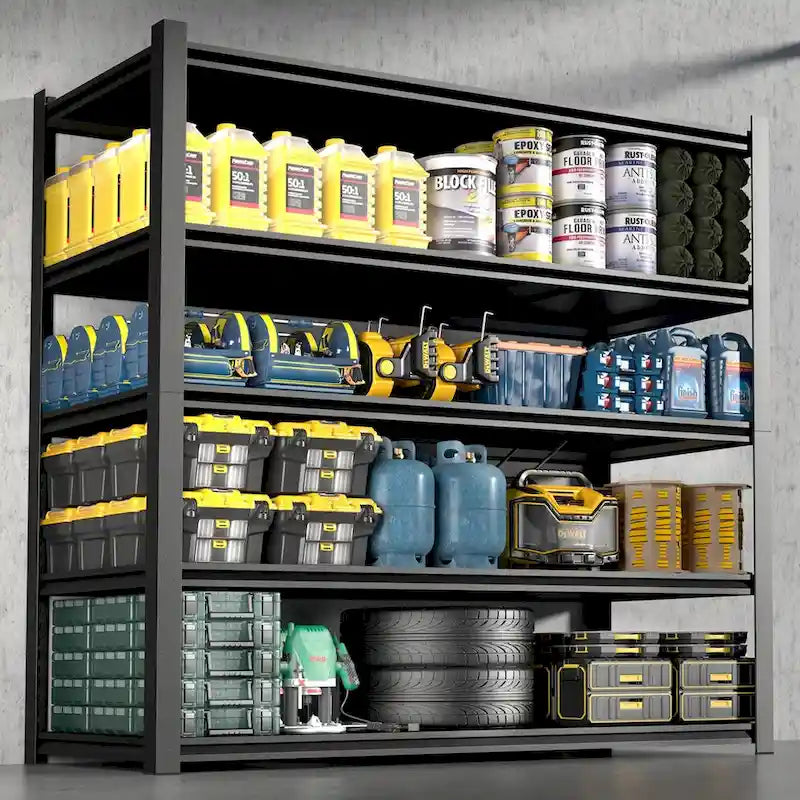 83.86 Inch Tall Black Metal Shelves with 5 Removable Dividers Are High Capacity and Load Bearing for Garages