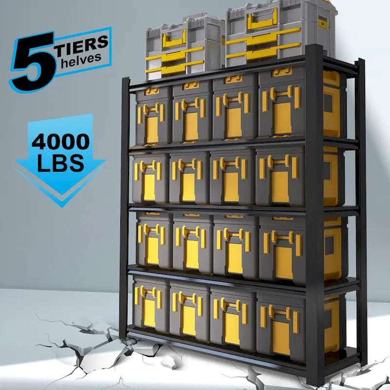 Étagères en métal noir de 83.86 pouces de haut avec 5 séparateurs amovibles, grande capacité et robustesse pour les garages