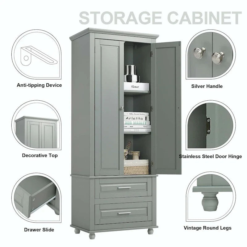 Tall Storage Cabinet with Two Drawers